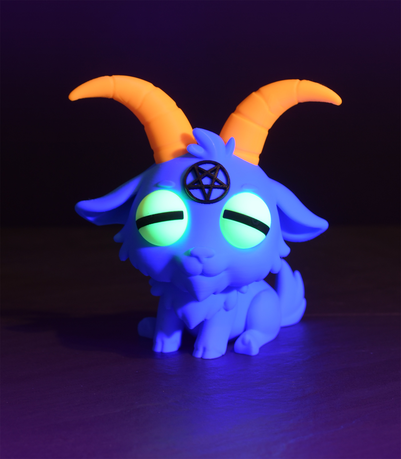 Cute Satan Goat front view under UV light